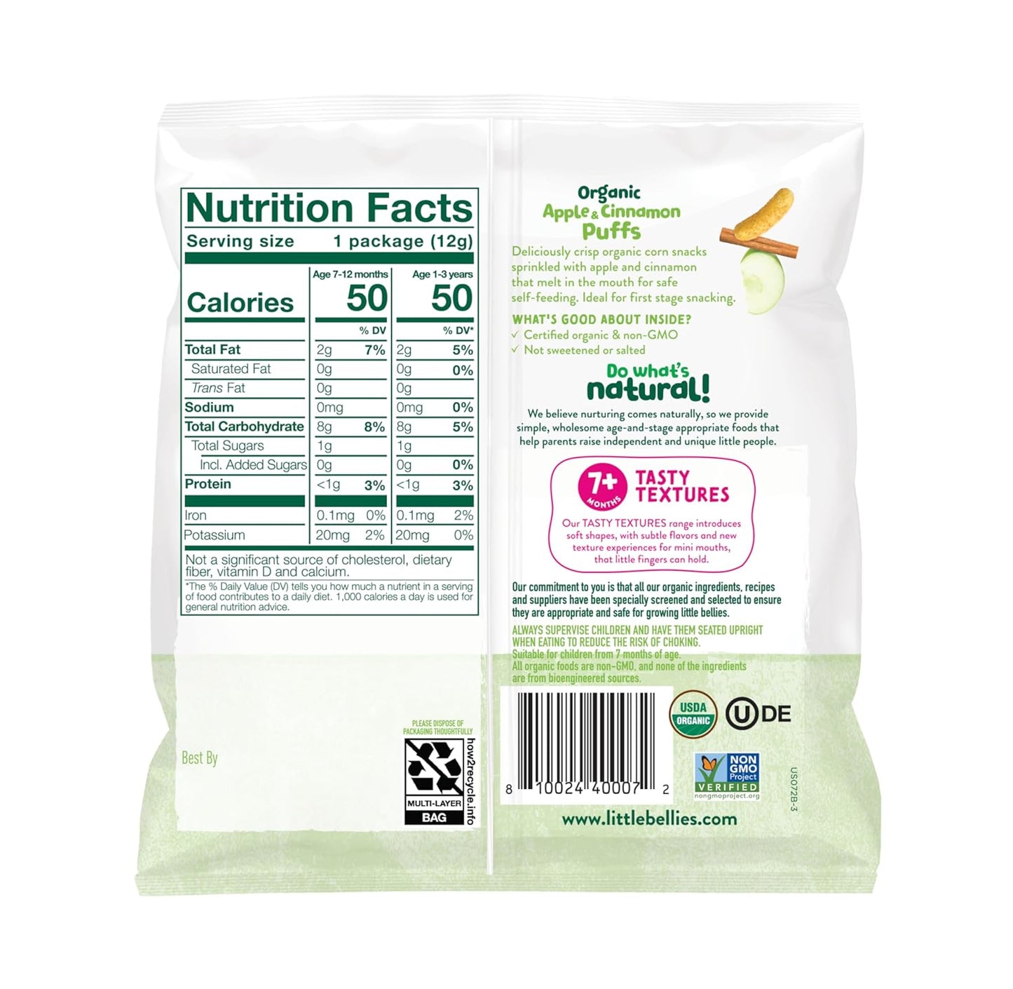 Little Bellies Organic Puffs Variety Pack, Blueberry & Apple and Cinnamon (Pack of 18)