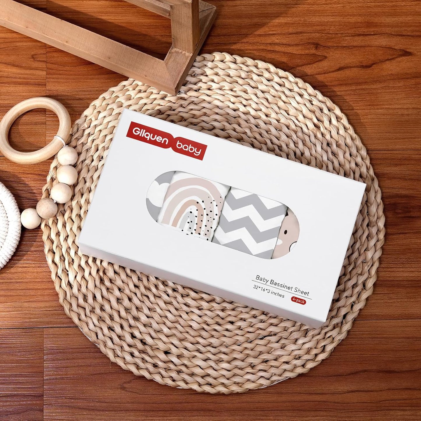 Gllquen Baby Bassinet Sheets 4 Pack, Breathable Cozy Fitted Mattress Sheet, Elastic Travel Crib Fashionable Pattern, Standard Cradle Safe Sheets for Baby Boys Girls 32"x16"(Rainbow)