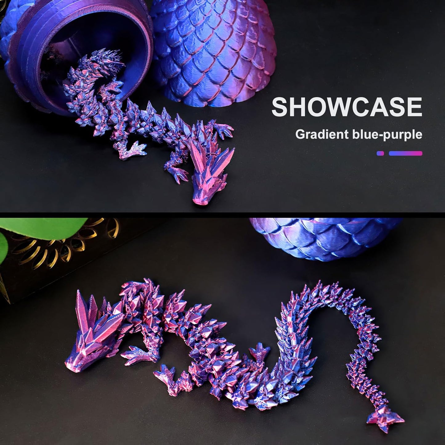 Easter Eggs 3D Printed Dragon in Egg, Full Articulated Dragon Crystal Dragon with Dragon Egg, Flexible Crystal Dragon Fidget Toys for Adults Easter Basket Stuffers Kids Party Favors (12",Laser Purple)
