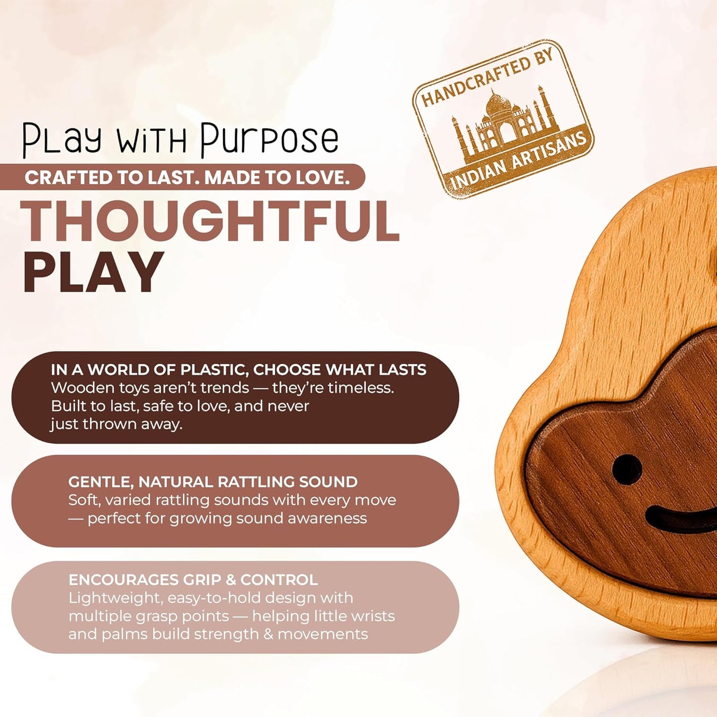 Baby Essentials β Wooden Teething Toy for 3β6 Months | Natural Baby Rattle | Safe Toys for Newborns