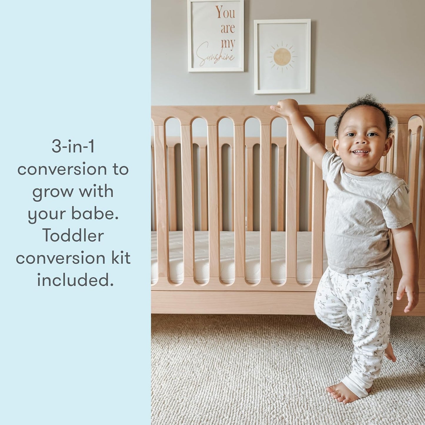 Newton Baby Galileo Standard Crib, Solid Beech Wood in Natural Color, 3-in-1 Convertible Crib with Toddler Bed Conversion Kit, Ultra-Safe Non-Toxic Finish