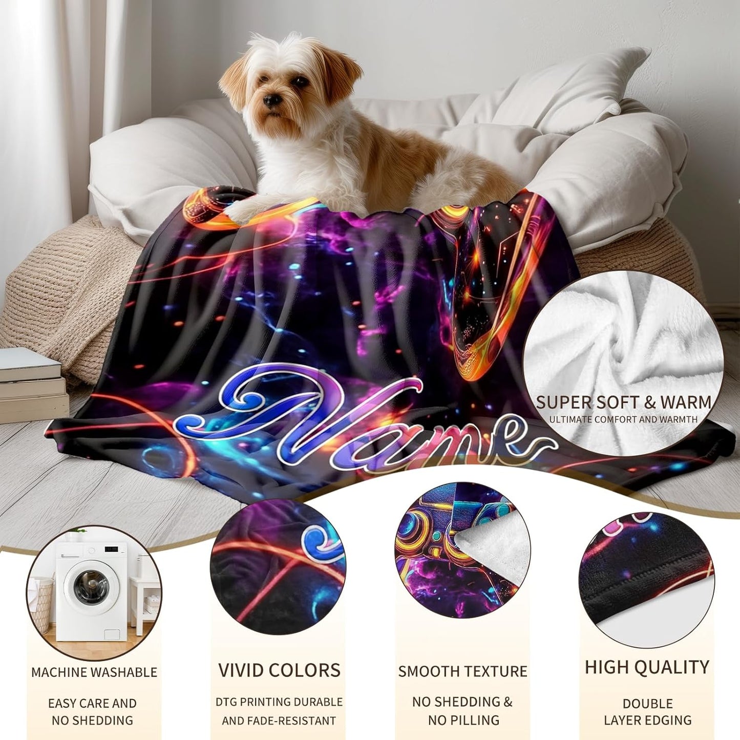 Ship Next Day, Custom Gaming Blanket - Printed in USA, Personalized Game Themed Blanket, Custom Name Blankets, Gift for Gamers Gaming Lover Enthusiasts, Birthdays, Holidays, Soft & Warm Throw