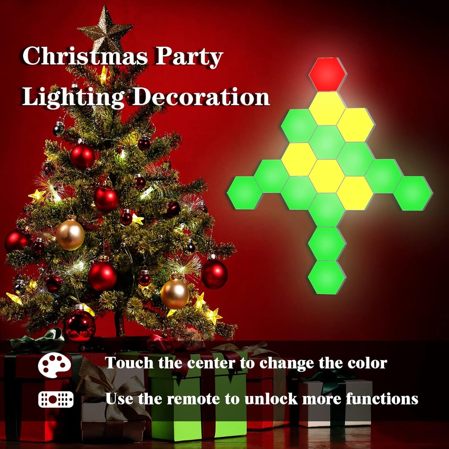 Hexagon Lights, Modular Touch Remote Control LED Wall Panels for Patients with Autism, Game Room Decor, Gift Birthday (12 Pack)