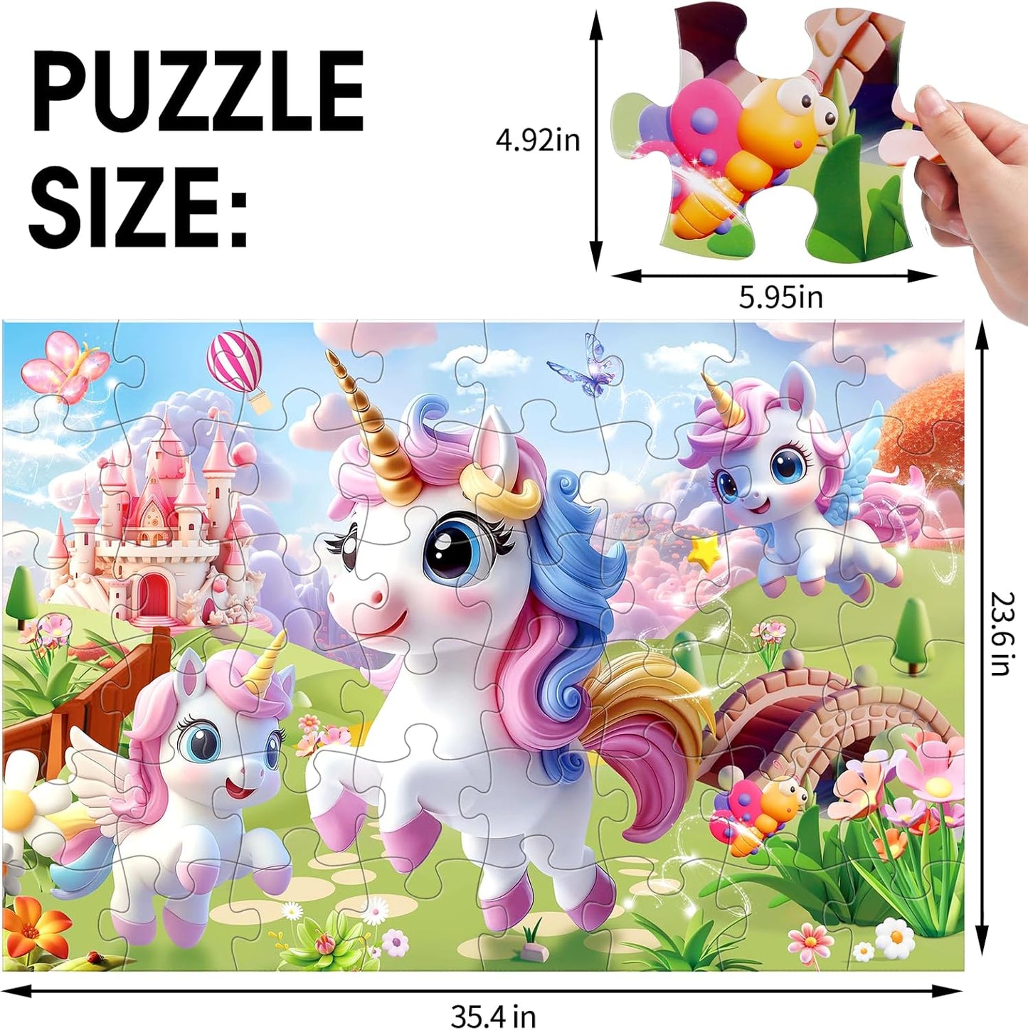 Jumbo Floor Puzzle for Kids,48 Piece Unicorn Large Jigsaw Puzzles,Puzzle for Toddler Ages 3-5,Fun Educational Preschool Learning Toy Gift for Boys & Girls Ages 4-8