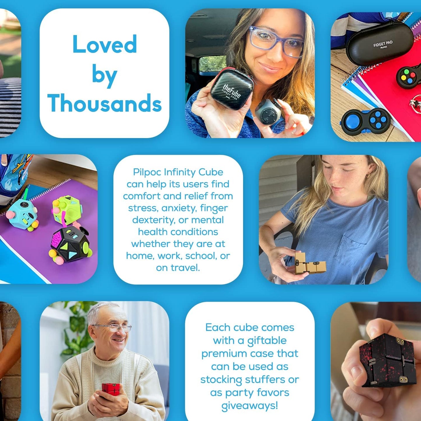 PILPOC theFube Infinity Cube Fidget Desk Toy - Aluminum Infinite Magic Cube with Case, Sturdy, Heavy, Relieve Stress and Anxiety, for ADD, ADHD, OCD (Gold)