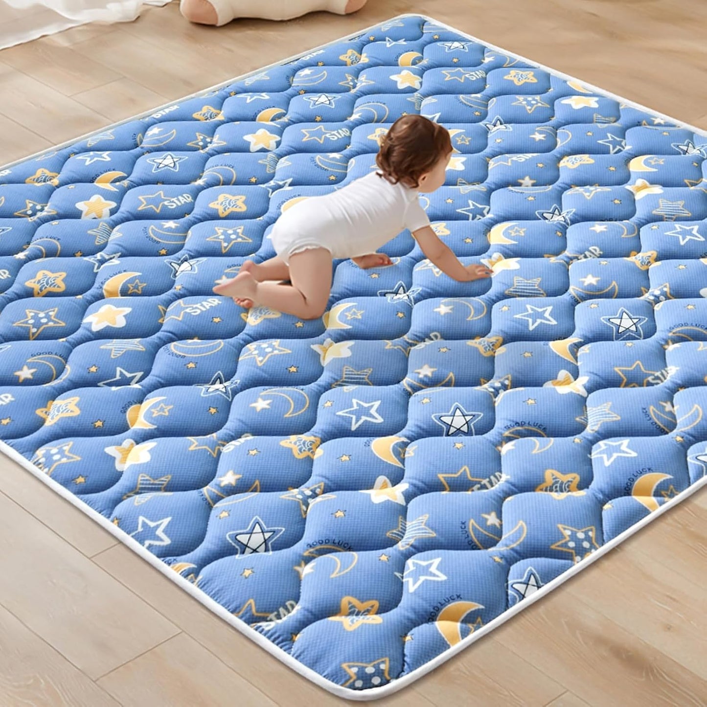 Odorless Premium Foam Baby Play Mat 50" x 50", Soft Microfiber Fabric Crawling Mat for Floor- Comfortable and Hypoallergenic, Non-Slip Cushioned Floor Playpen mat for Infants,Babies,Toddlers