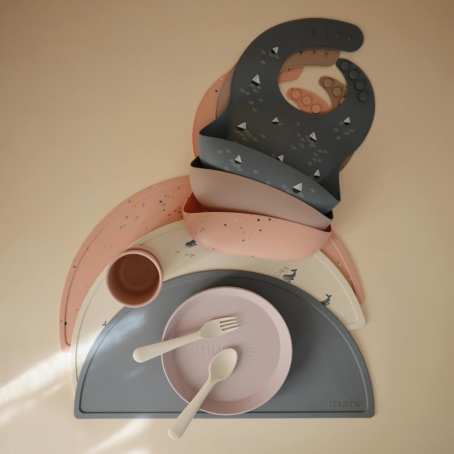 mushie Silicone Baby Bib | Adjustable Fit Waterproof Bibs (Pale Mauve)