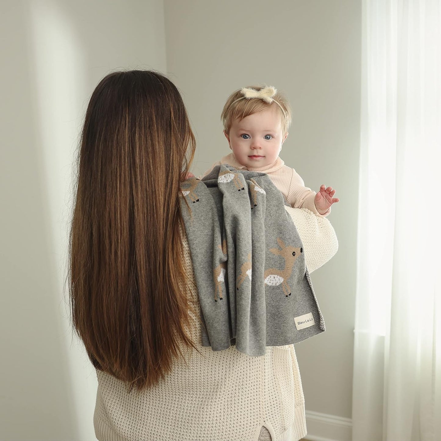 Soft Baby Swaddle Receiving Blanket - 100% Cotton Knit Soft Cozy Receiving Swaddling Crib Stroller Quilt Blanket for Shower Gift Registry for Newborns, Infants, Toddlers (Deer - Sage)