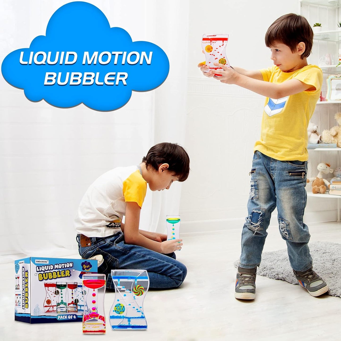 XINBAOHONG Liquid Motion Bubbler Sensory Toy for Kids and Adults 4-Pack,Calming Stress Relief Fidget Toys for ADHD Autism, Office Desk Decor