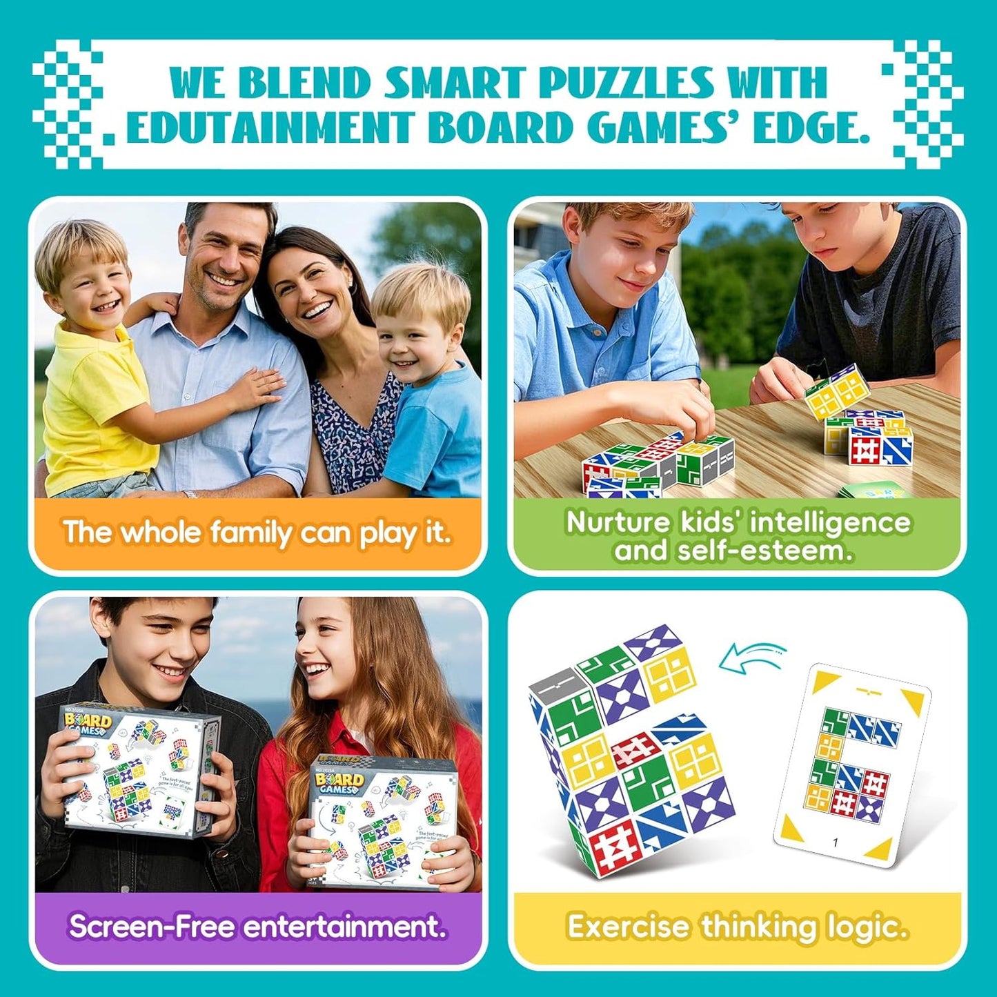 Family Matching Game for Kids & Adults, Block Puzzle Board Games for Boys & Girls Ages 4-8 8-12, 2 Player Card Puzzles for Children 3+ Year Olds