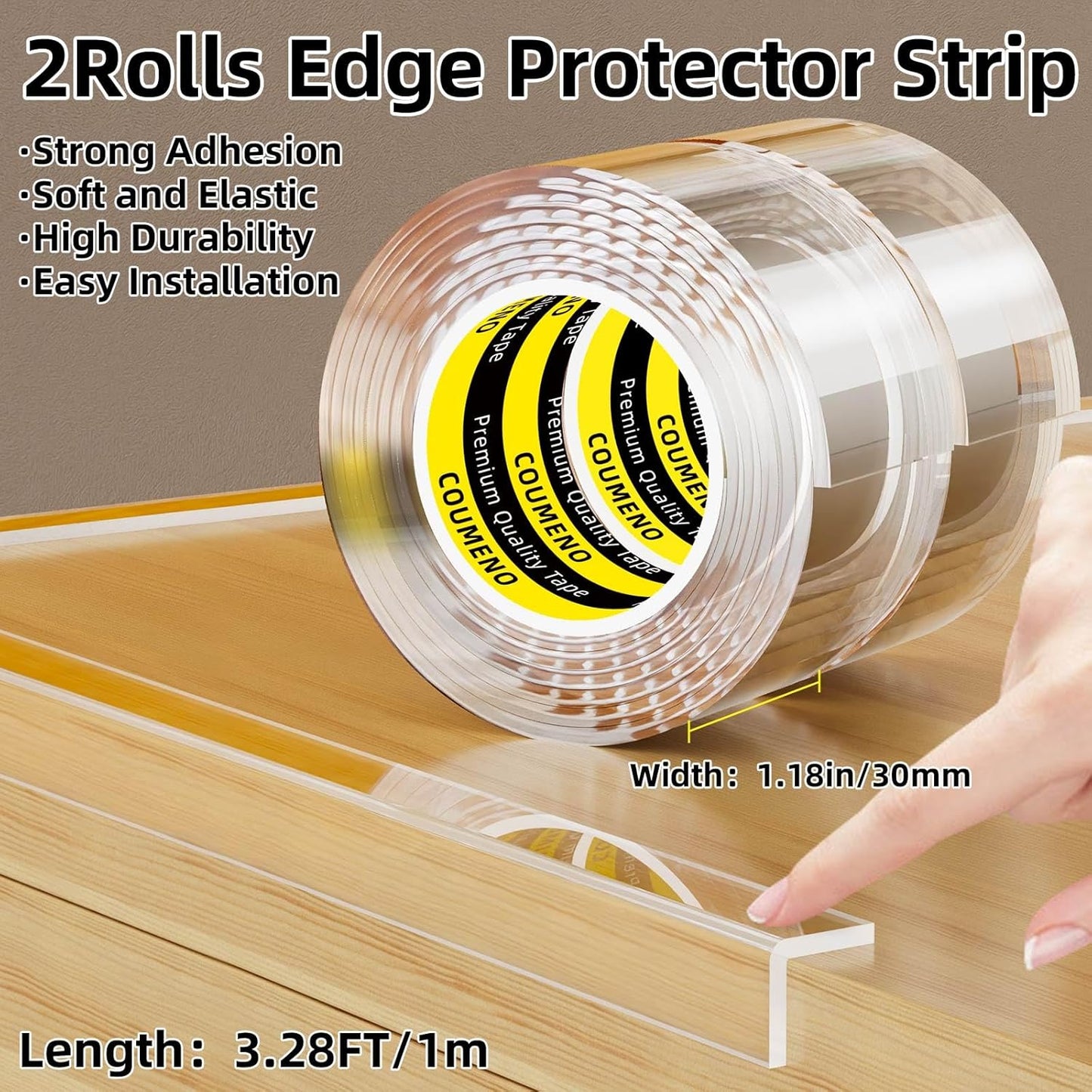 2 Pack Clear Edge Protector,Safe Corner Protector, Anti-Sharp Edge Protector, for Furniture, Drawers, Tables, Cabinets 1.18inX3.28FT
