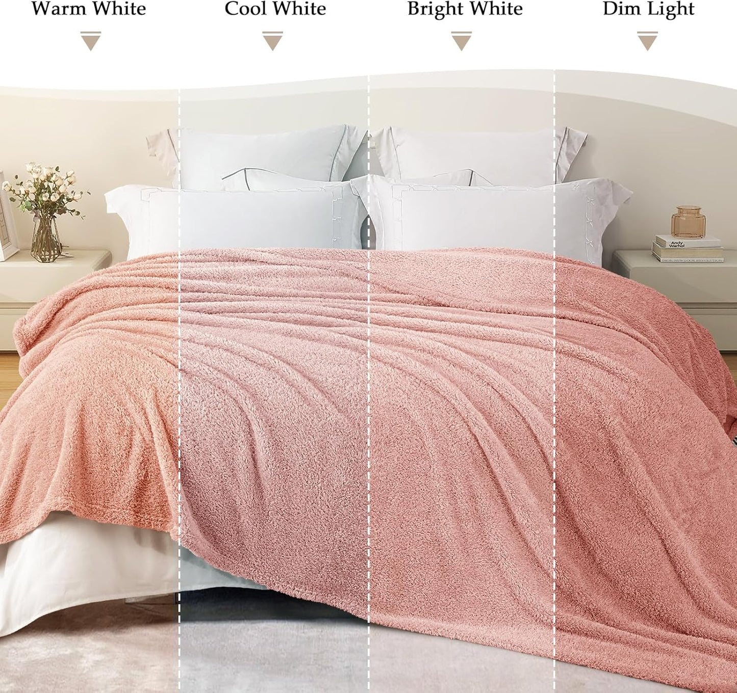 Exclusivo Mezcla Fleece Throw Blanket for Couch Sofa, Soft Warm and Fluffy Blankets for Women Men Girls Kids, Suitable for All Seasons, Dusty Pink, 50x60 Inches