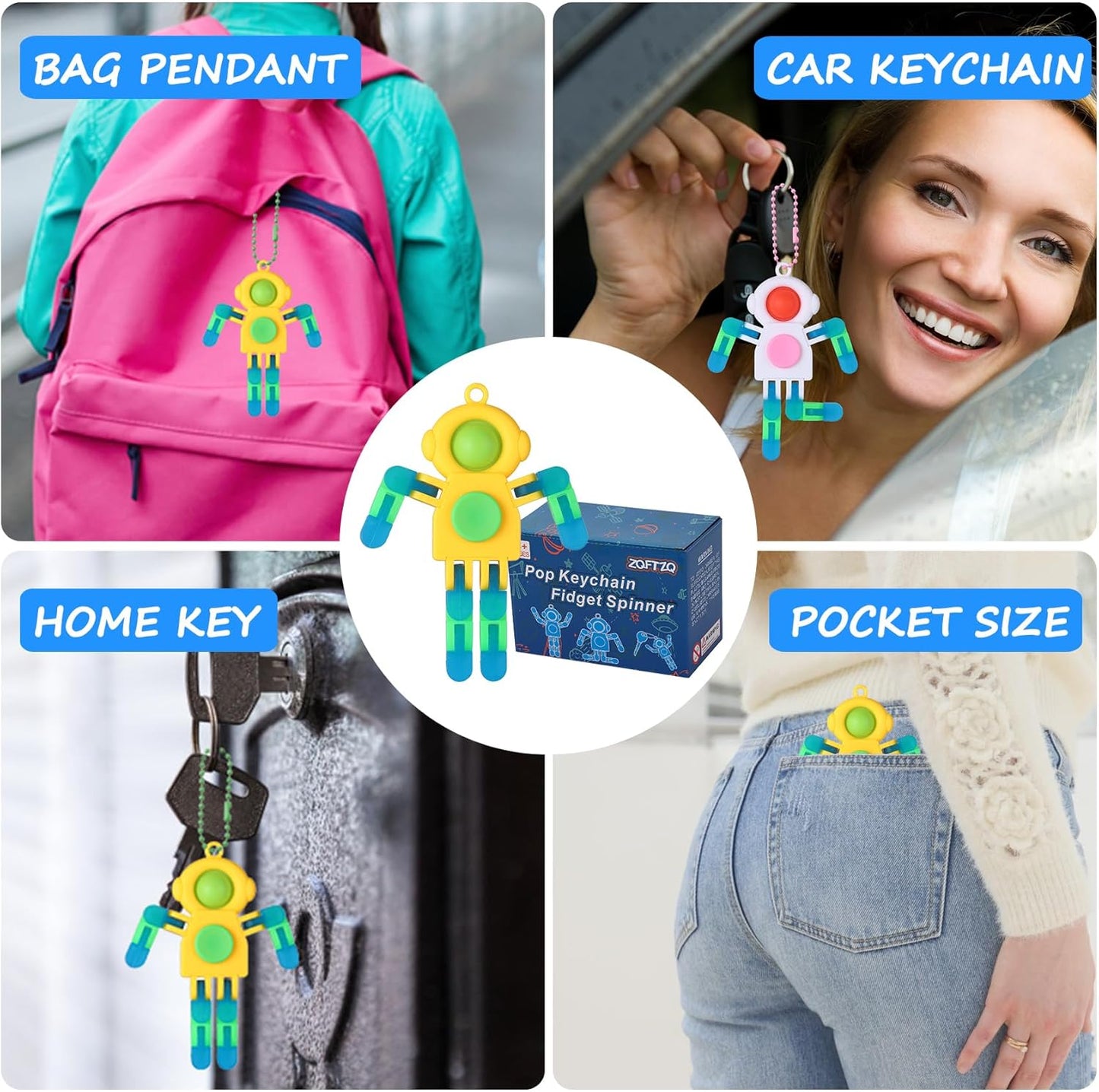 24Pcs Pop Fidget Spinners Bulk - Deformable Astronaut Fidget Spinner Keychain Robot Gyro Fidget Spinner for Kids Adults Glow in The Dark Sensory Toys Christmas Party Favors Classroom Prizes