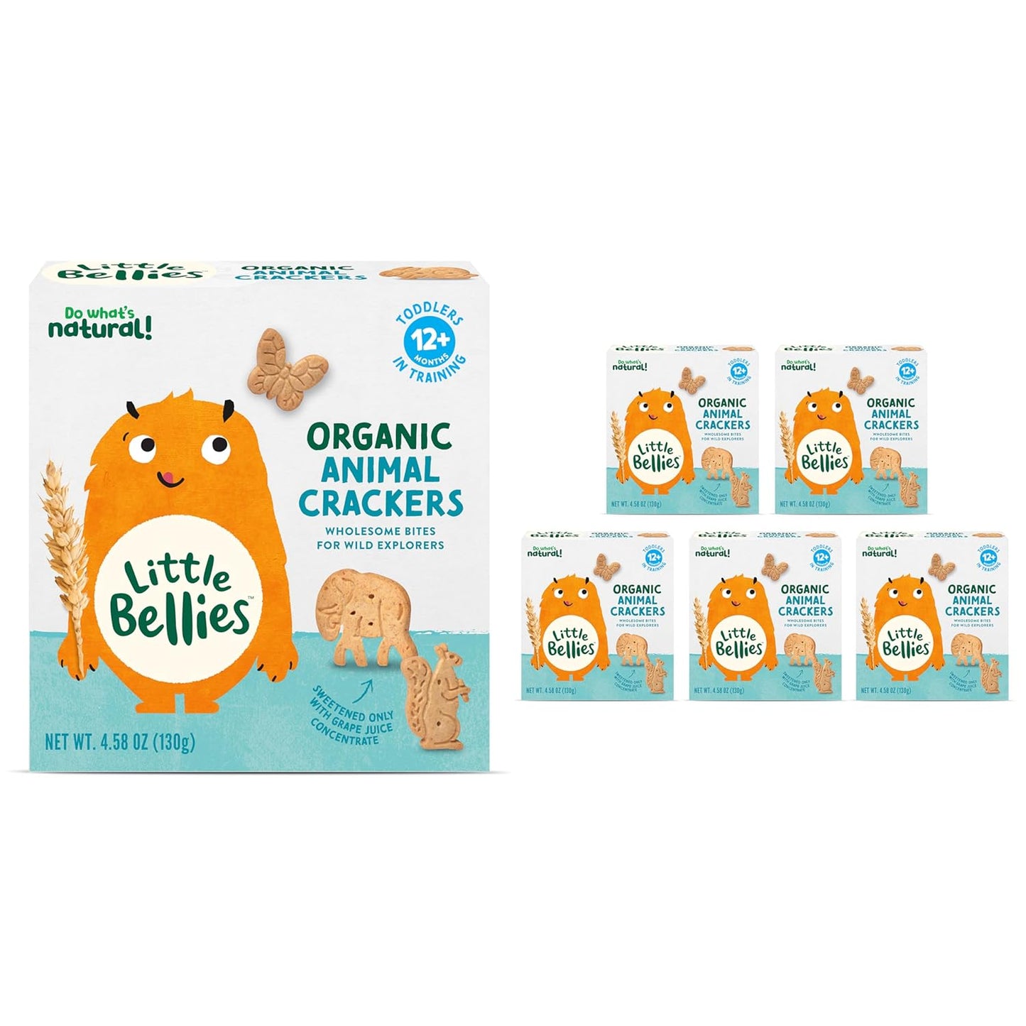 Little Bellies Organic Animal Crackers Toddler Snack (Pack of 5 x 4.58 oz Individual Packs)
