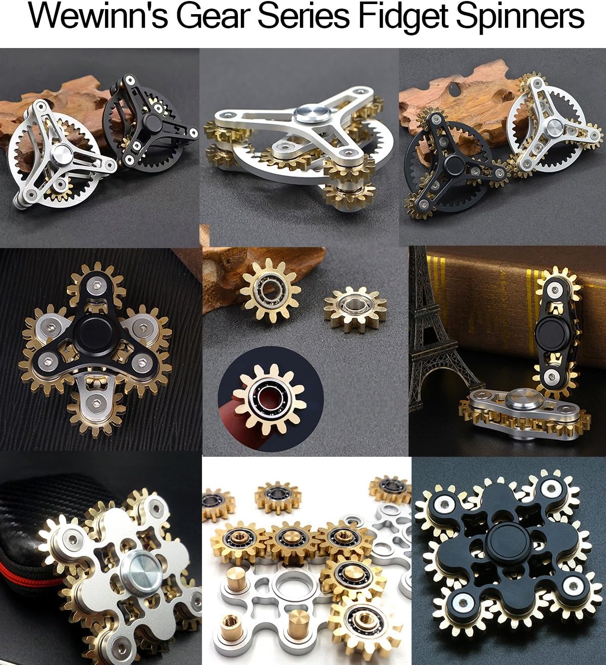 Pure Brass Fidget Spinner Gears Linkage Fidget Gyro Toy Metal DIY Hand Spinner Spins Long Time EDC Focus Meditation Break Bad Habits ADHD with Multiple Premium Bearings (13 Bearings Black)