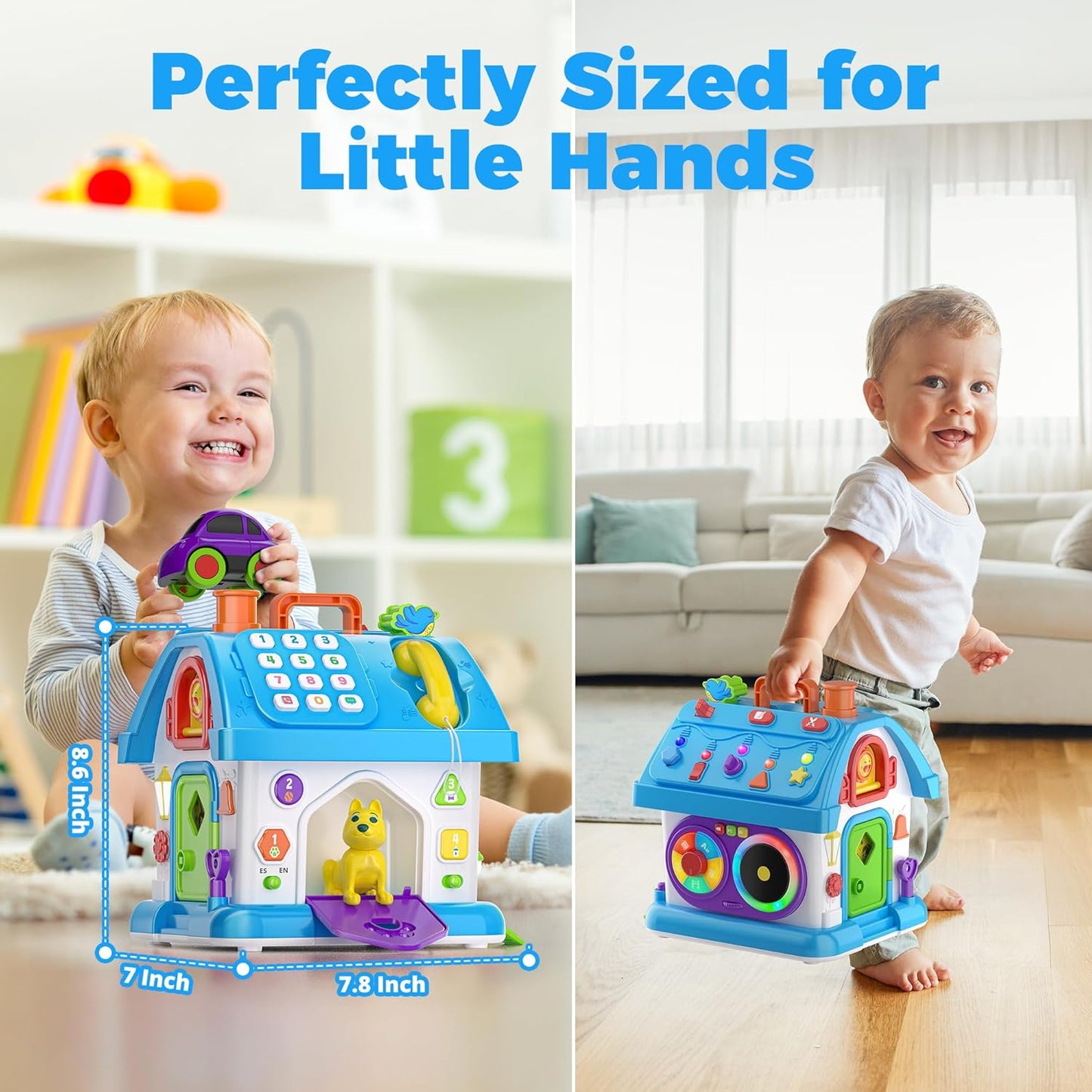 Montessori Toy for 1 Year Old Boy Gifts, Musical Baby Toy 9-12-18 Month, Bilingual Educational Toddler Toys Age 1-2, First Birthday Gift for 1 Year Old Boy (Blue)