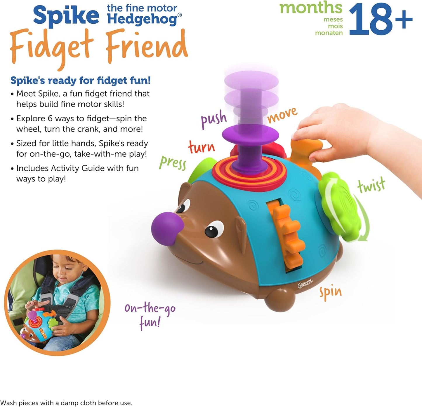 Learning Resources Spike the Fine Motor Hedgehog Fidget Friend -Ages 18+ months Fine Motor and Sensory Play Toy,Educational Toys for Toddlers, Toddler Montessori Toys