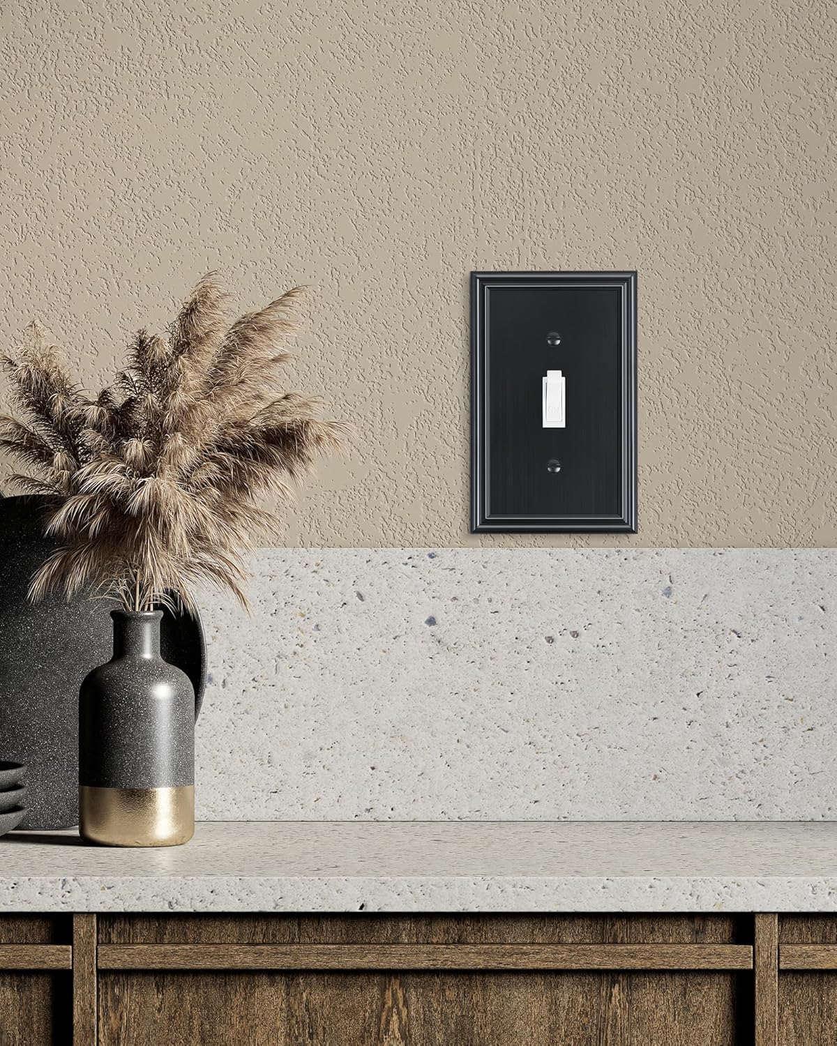 2-Pack Single Toggle Light Switch Cover Plate, Durable Solid Zinc Alloy Decorative Switch Plate Covers, Black 1 Gang Wall Plate, Corrosion Resistant