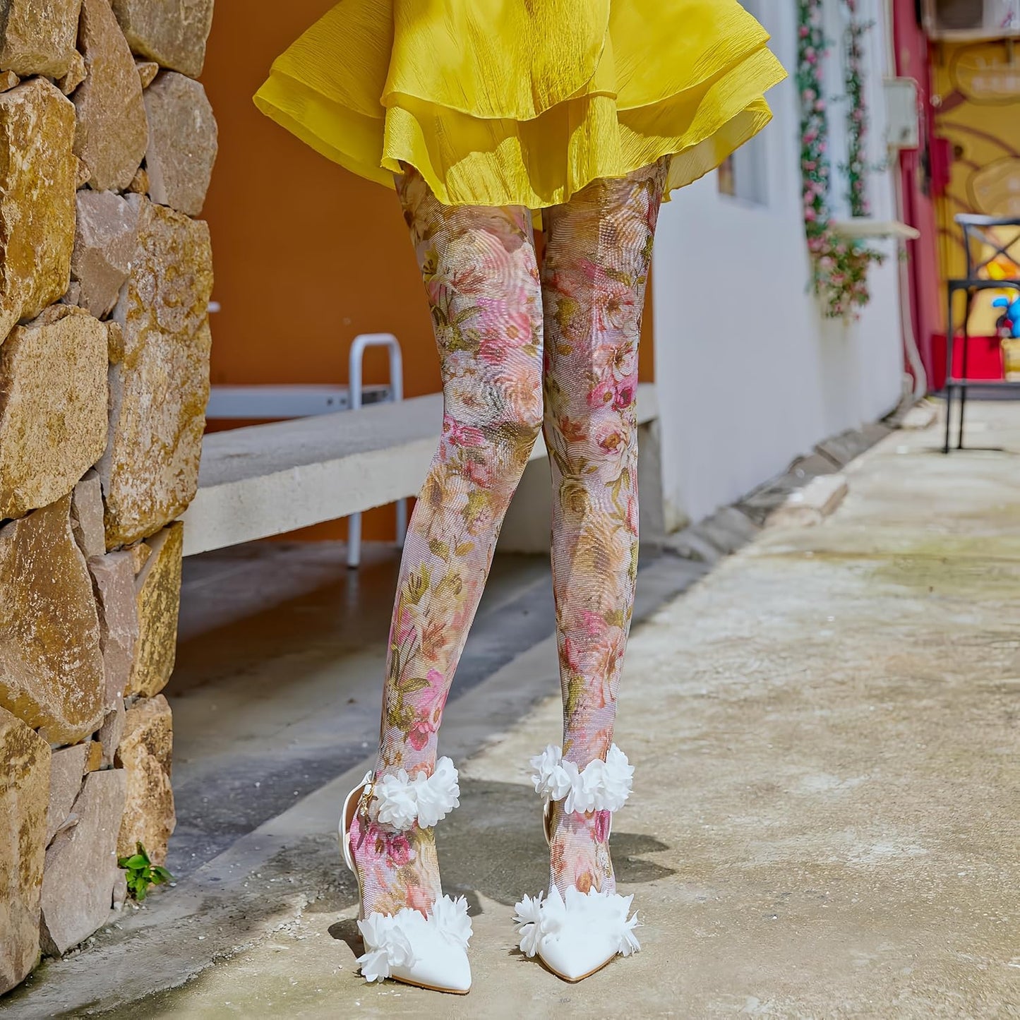 Sahabowi Women's Sheer Fashion Digital Print Fashions Stockings Metallic Silver Tights 1