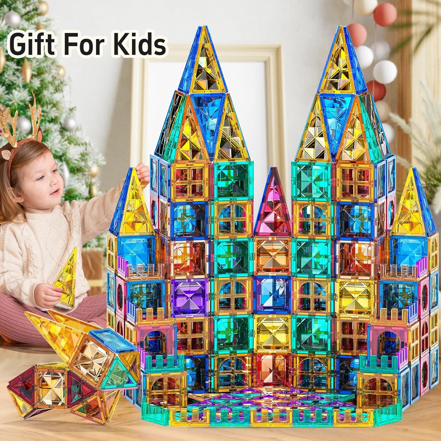 TEMI Magnetic Tiles,Building Blocks, Magnets Building Set, Learning & Education Toys Christmas Toy Gift for Ages 3 4 5 6 7 8+ Year Old Toddler Kids Boys and Girls (Magnetic Tiles-180pcs)
