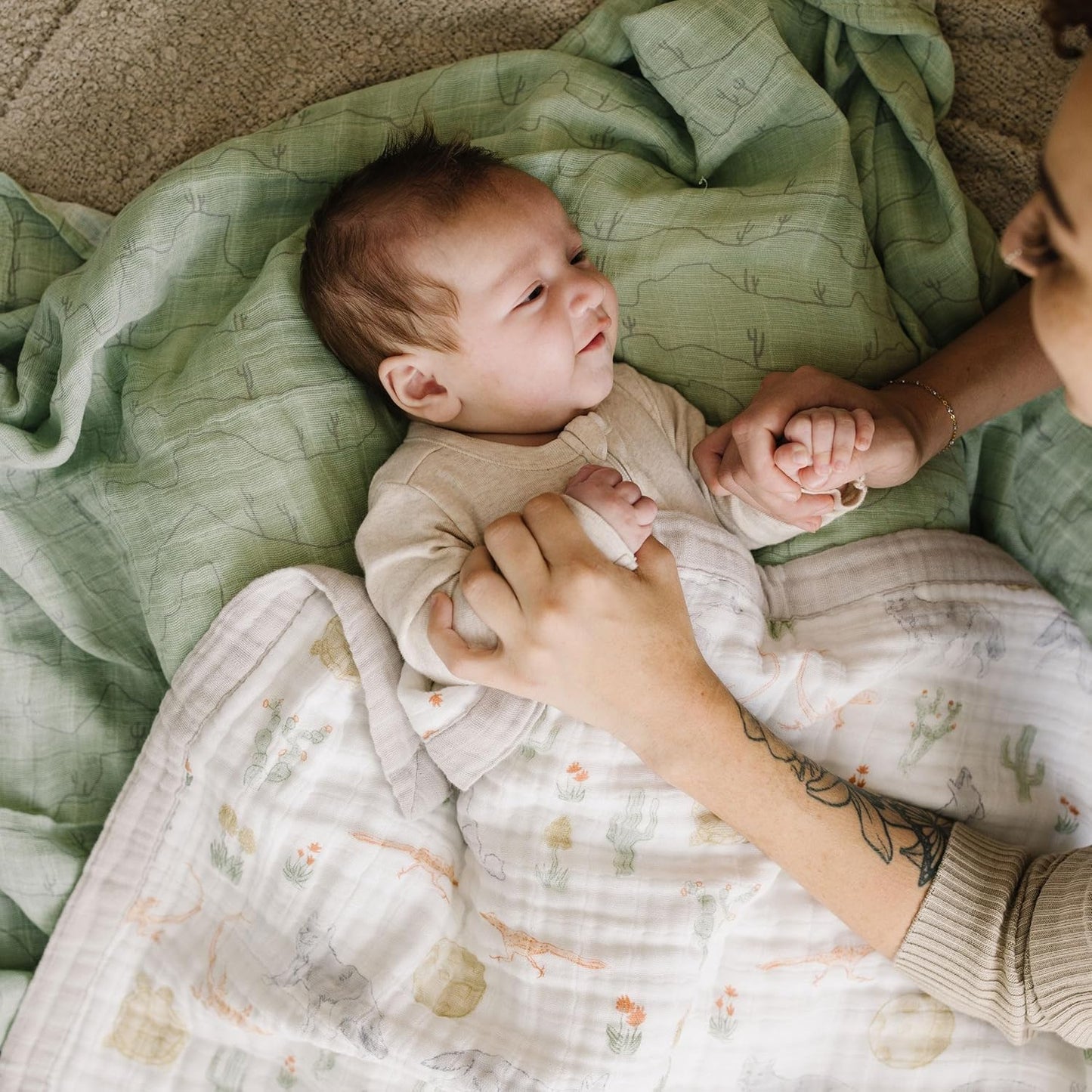 Little Unicorn Newborn Receiving Quilt | Ultra- Soft, Multi-Layered Muslin Fabric | Gift for Newborns & on-The-go (Desert Night)