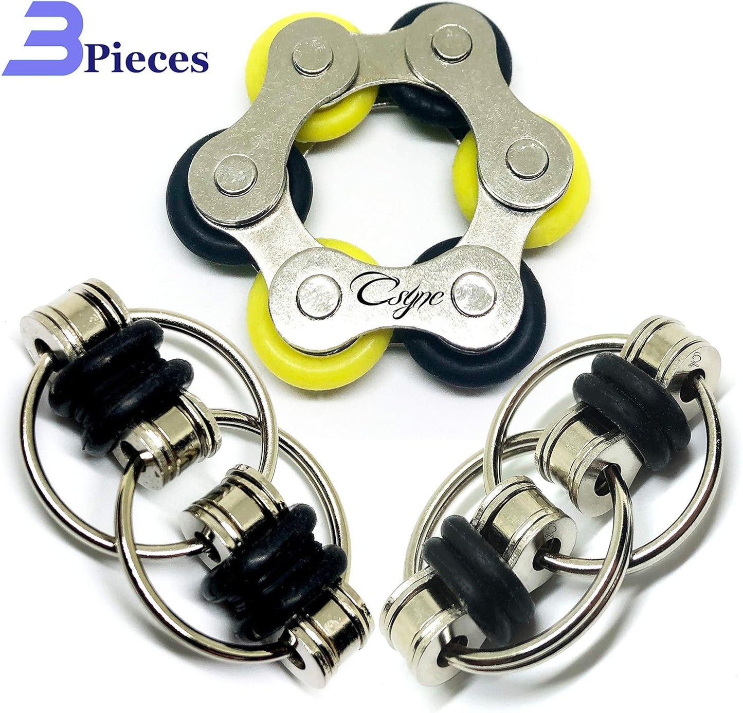 Fidget Toys Roller Chain - Stress Relief Perfect for ADHD, ADD, Anxiety in Classroom, Office, School, Work for Students, Teens, Adults Stocking Stuffers Gifts (3 Piece) (Black)