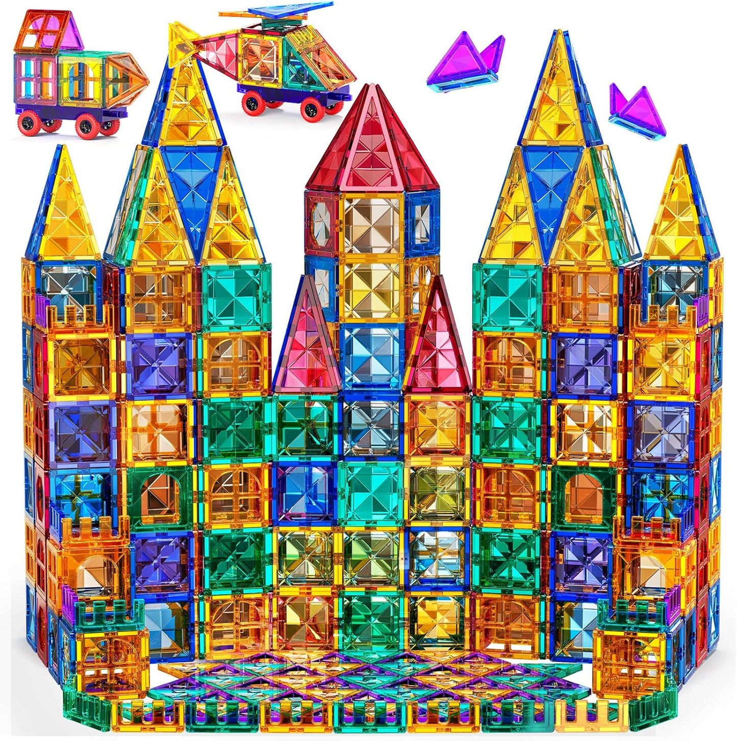 TEMI Magnetic Tiles,Building Blocks, Magnets Building Set, Learning & Education Toys Christmas Toy Gift for Ages 3 4 5 6 7 8+ Year Old Toddler Kids Boys and Girls (Magnetic Tiles-180pcs)