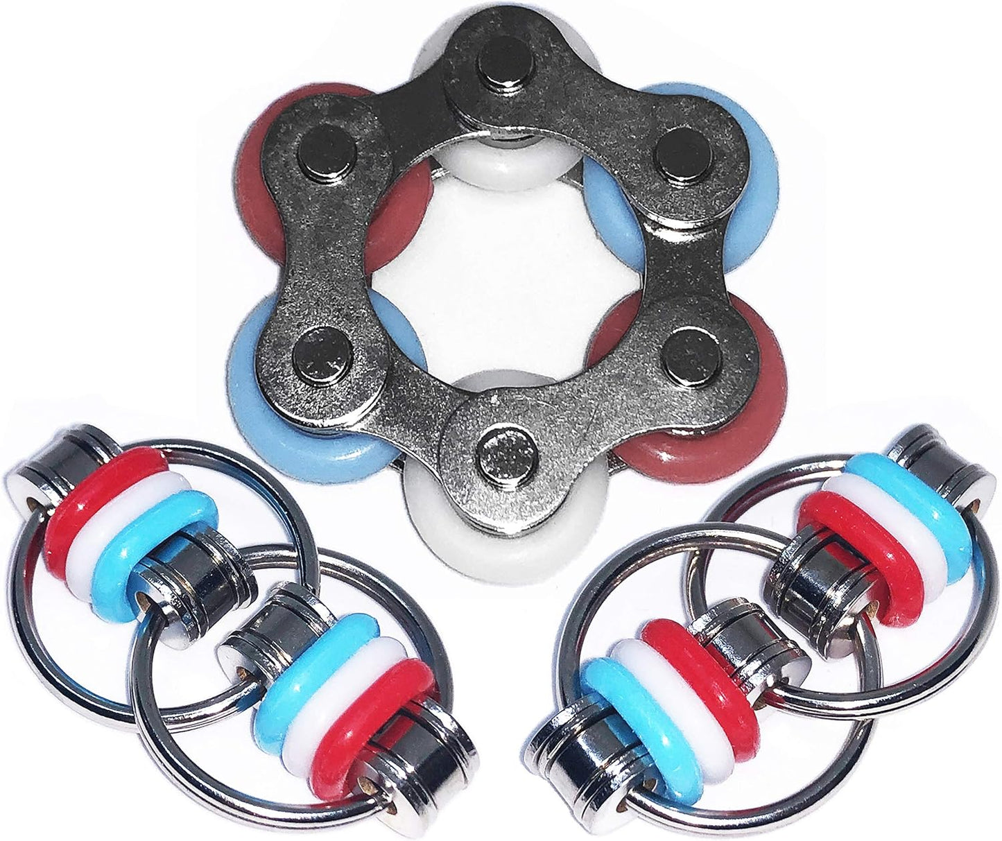 Fidget Toys Roller Chain - Stress Relief Perfect for ADHD, ADD, Anxiety in Classroom, Office, School, Work for Students, Teens, Adults Stocking Stuffers Gifts (R,W,B Style 2)