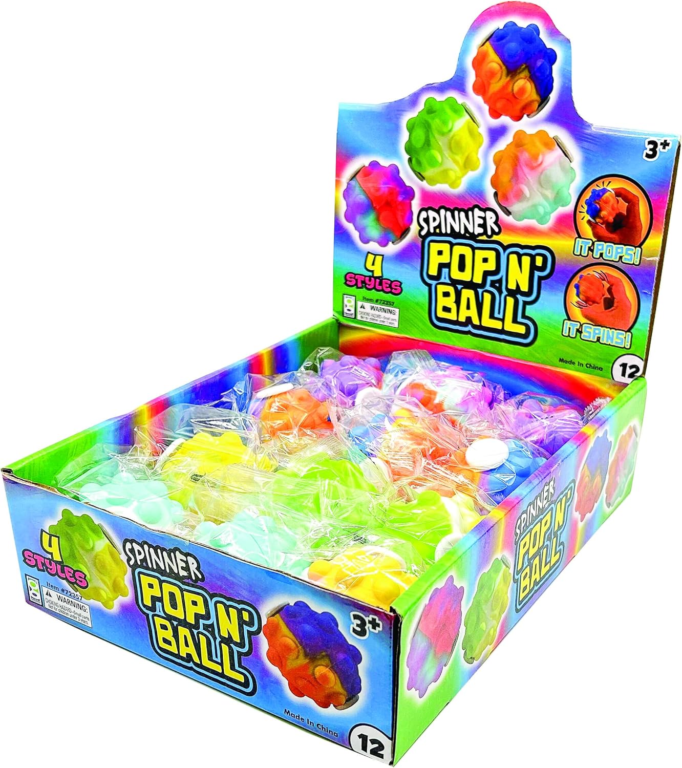 Raymond Geddes Pop 'N' Spin Balls (12 per Box) - Kids and Adult Fidget Toys – Multicolor Pop Fidget Spinner Balls