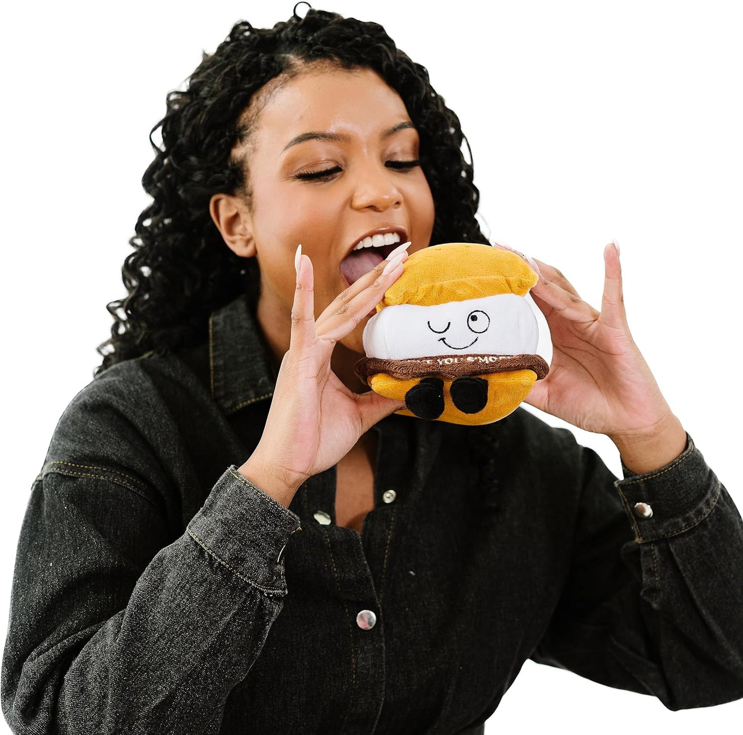 Love You S’More Foodie Plushie, Funny Pun Meme Gag Gift, White Elephant, Stocking Stuffer Present, Great for Emotional Support, Fun Desk Accessory, Weighted Base for Display