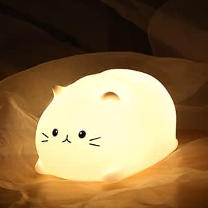 LOVERUIS Cute Night Light Cat 7 Colors Kitty Night Light with 3 Hour Timer Dimmable Squishy Lamp Gift for Kid Kawaii Decor Room