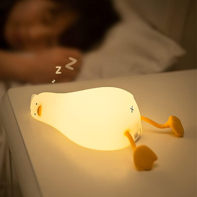 Lying Flat Duck Night Light, 3 Level Dimmable LED Nursery Nightlight,Cute Lamps Silicone Light Up Duck,Rechargeable Bedside Touch Lamp for Breastfeeding Toddler Baby Kids Decor