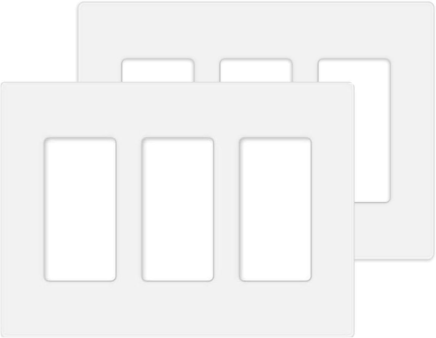 3-Gang Screwless Decorator Wall Plate Cover Switch Outlet Electrical Faceplate for Light Switche, Smart Switch, Receptacle, Dimmers, USB Outlet, GFCI, Child Safe Cover Plate, White (2-Pack)