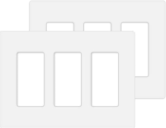 3-Gang Screwless Decorator Wall Plate Cover Switch Outlet Electrical Faceplate for Light Switche, Smart Switch, Receptacle, Dimmers, USB Outlet, GFCI, Child Safe Cover Plate, White (2-Pack)