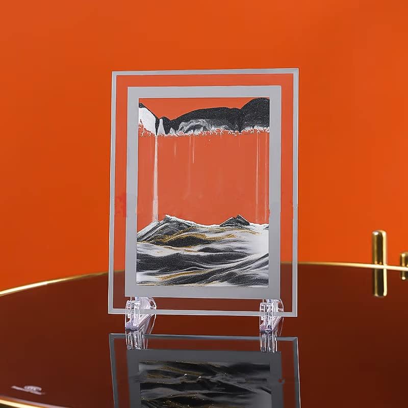 Moving Sand Art Picture 3D Deep Sea Sandscapes Sand Art Liquid Motion Bubbler Timer for Adult Kid Desktop Art Toys for Home Decor and Office(Square+Black+7In)