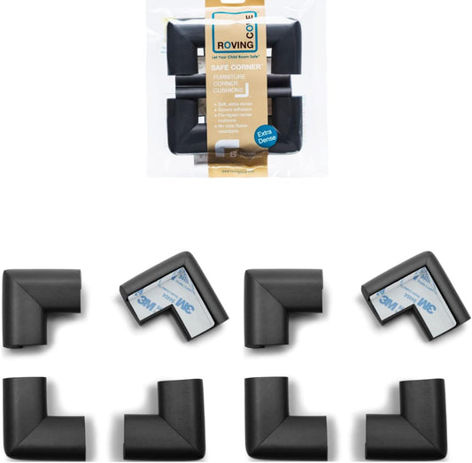 Roving Cove HeftyFit Corner Protector for Baby (8 Large Corners), Heavy-Duty Soft Rubber Foam Furniture Corner Bumper Guards, 3M Adhesive Pre-Taped, Onyx Black