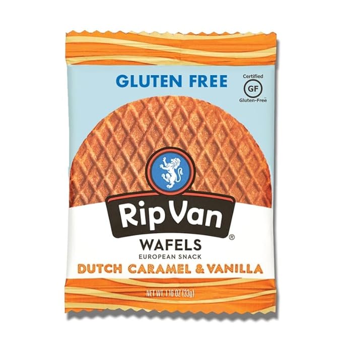 Rip Van Wafels Gluten-Free Stroopwafel - Dutch Caramel & Vanilla Stroopwafels Healthy Snacks Non-GMO Low Sugar (6g) Calorie, 12 Count