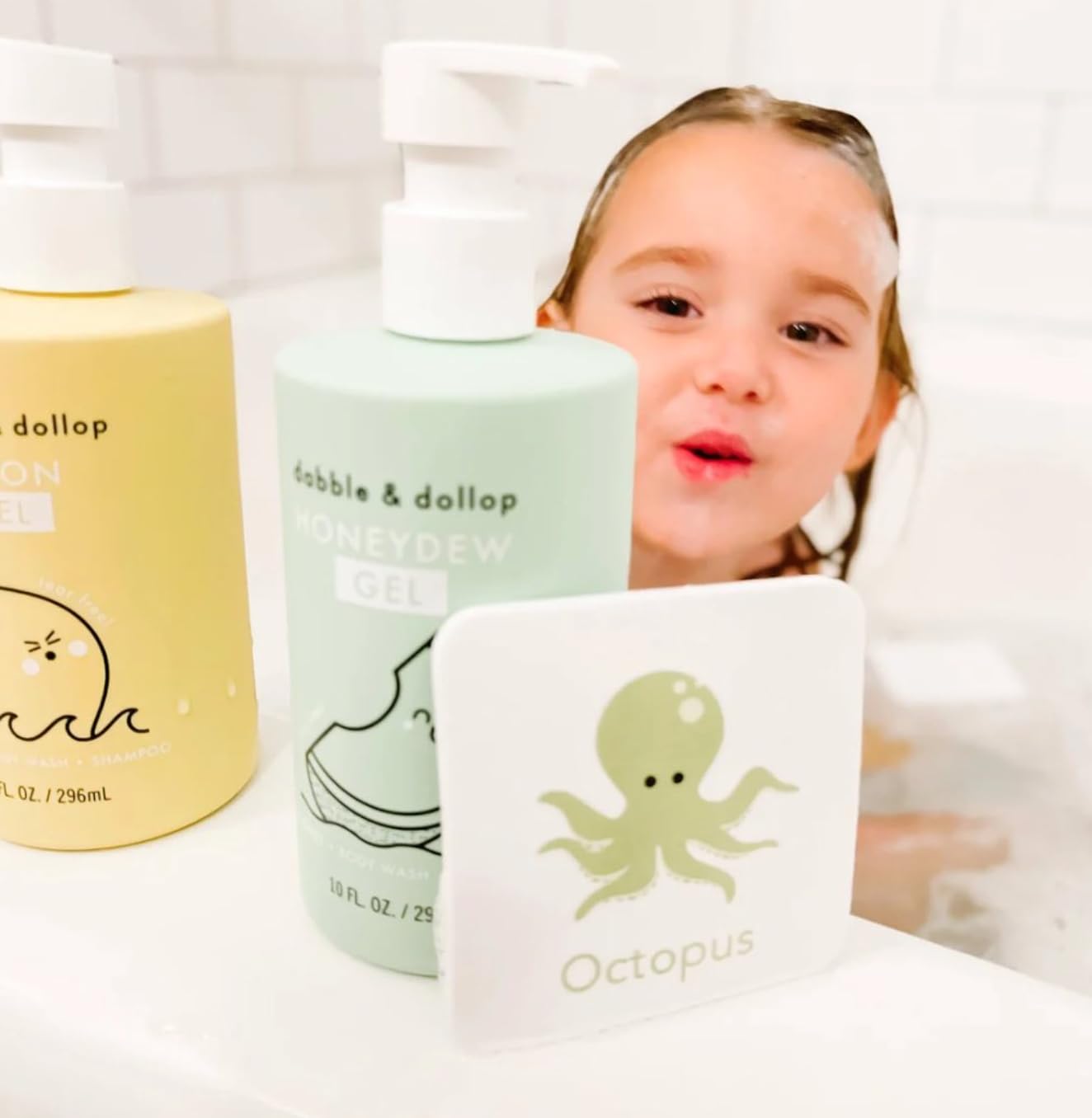 Dabble & Dollop Honeydew Melon Body Wash & Shampoo – 3-in-1 Natural Bubble Bath for Kids, Made in USA, No Parabens or Sulfates, Vegan, Gluten-Free, Tear-Free (10oz, Pack of 2)