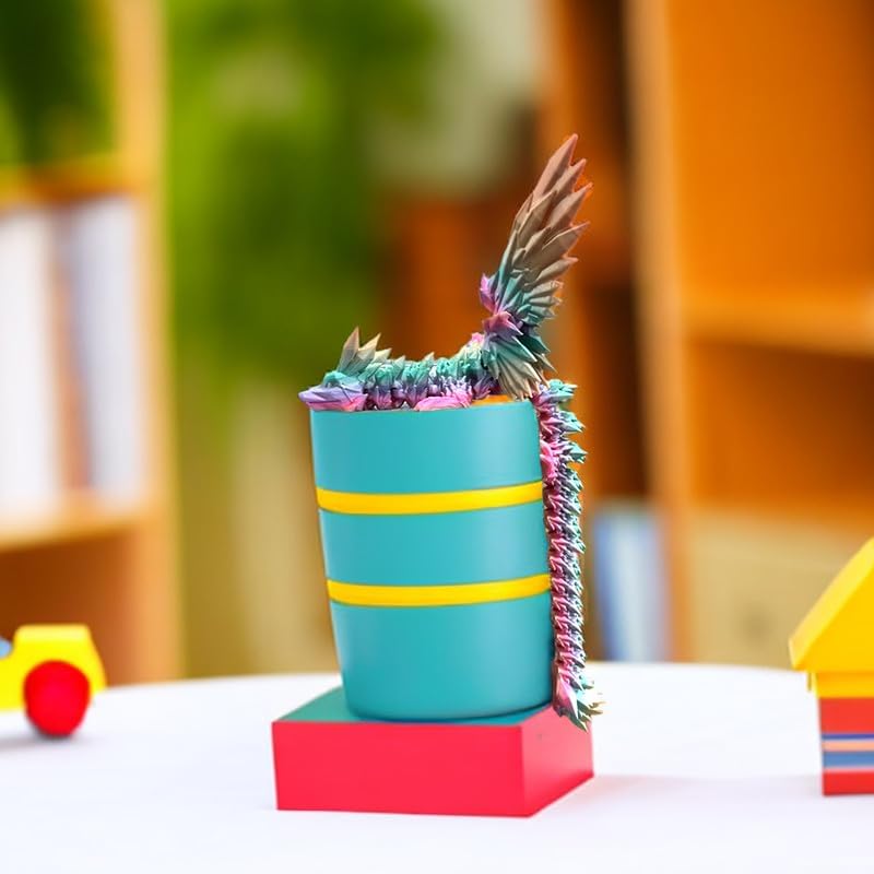 3D Printed Dragon Egg, 12inch Dragon Fidget Toys with Wings Easter Basket Stuffers Executive Desk Toys Crystal Dragon for Autism/ADHD Home Office Decor