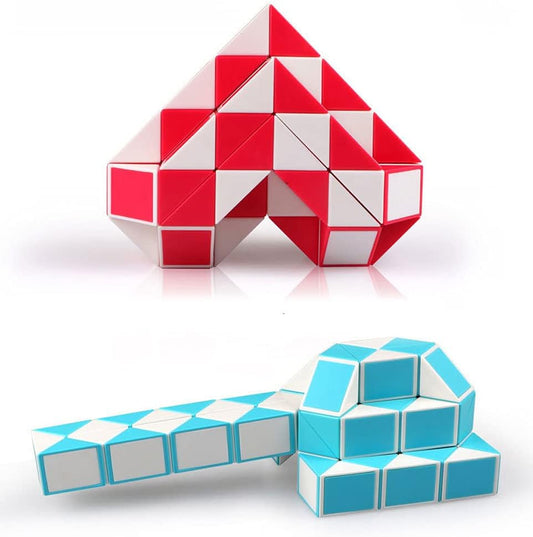 2 Pack Fidget Magic Snake Cube Puzzles Twist Ruler Speed Cubes Brain Teaser Game Toys for Kids Random Color (60 Block)