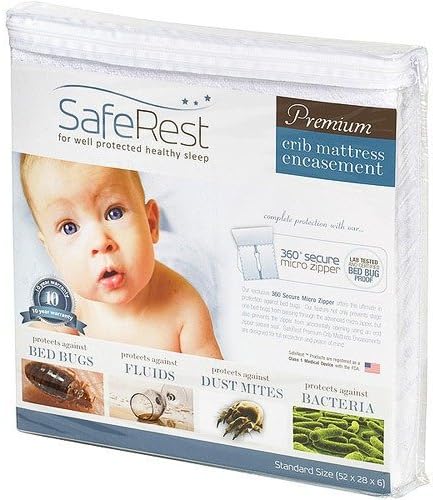 SafeRest Zippered Mattress Protector - Premium 6 Inch Waterproof Mattress Cover for Bed - Breathable & Noiseless Washable Mattress Encasement - Crib