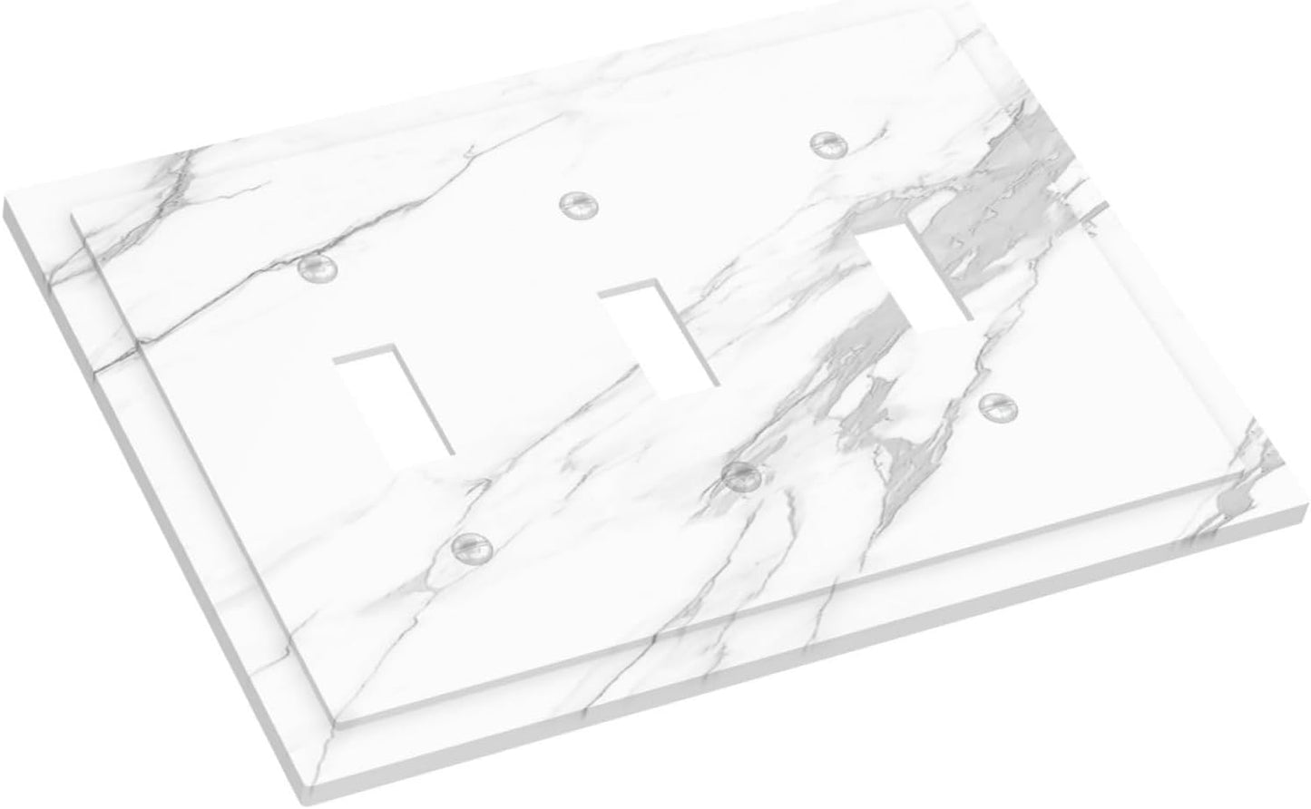 Decorative Switch Plates Modern White Gray Marble 3 Gang Wall Plate Triple Toggle Light Switch Cover Faceplate Electrical Wall Panels for living Room Bathroom Decor
