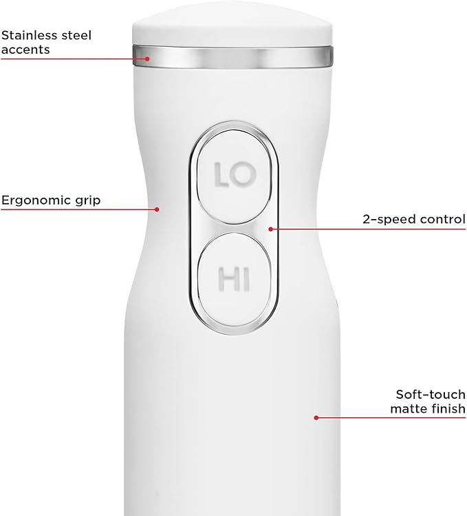 Chefman Immersion Stick Hand Blender with Stainless Steel Blades, Powerful Electric Ice Crushing 2-Speed Control Handheld Food Mixer, Purees, Smoothies, Shakes, Sauces & Soups, Ivory