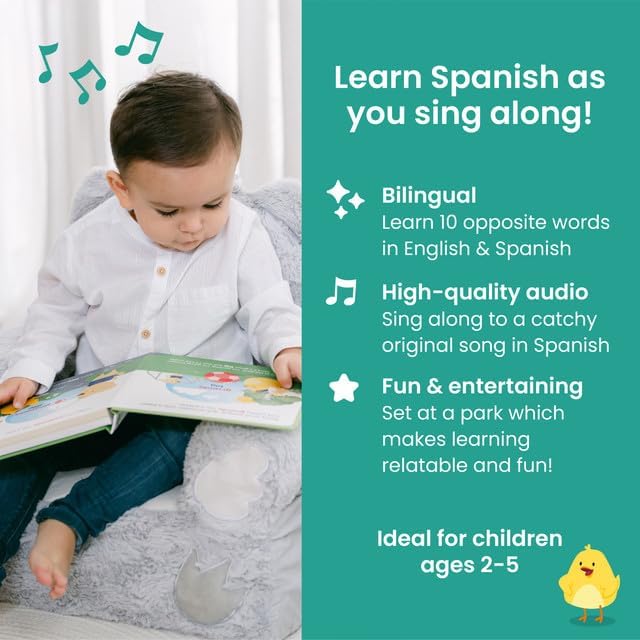 Binibi Spanish Musical Book for Babies & Toddlers 1-3 | Opuestos en el Parque | Bilingual Sound Book
