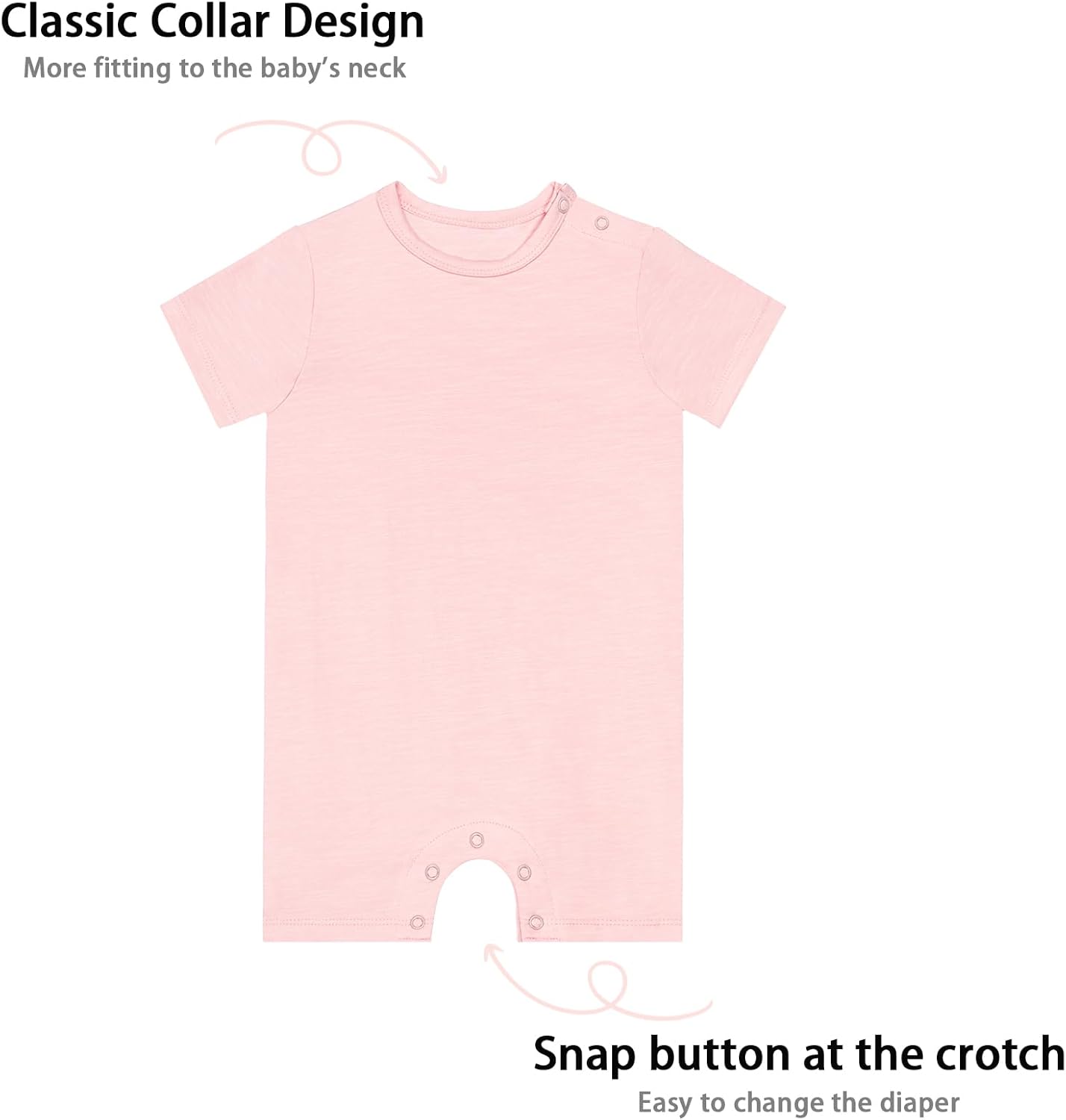GUISBY Baby Short Sleeve Bodysuit Snap Crotch Closure Cotton Pajamas for Baby 3-Packs