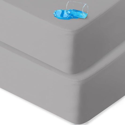 2 Pack Twin Mattress Protector Waterproof, Noiseless & Soft Coverage Mattress Fitted Sheet Twin with Deep Pocket up to 14", Super Breathable & Easy Wash Twin Size Mattress Protector