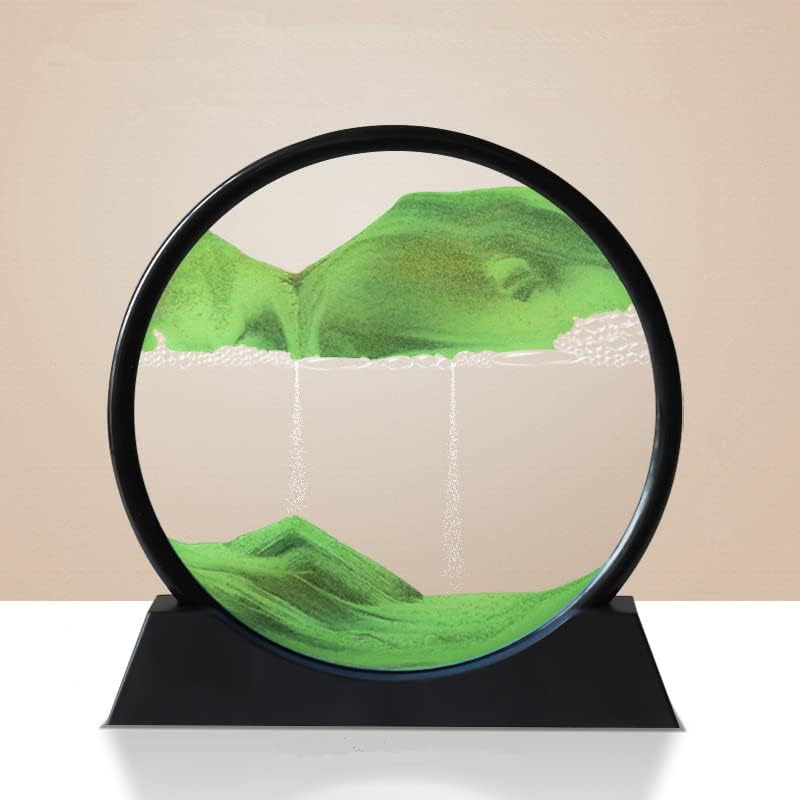 Moving Sand Art Picture 3D Deep Sea Sandscapes Sand Art Liquid Motion Bubbler Timer for Adult Kid Desktop Art Toys for Home Decor and Office(Round+Green+10In)