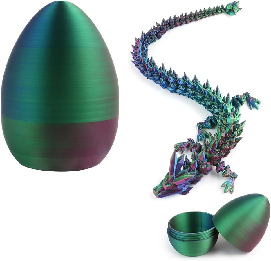 3D Printed Dragon Egg, 3D Dragon Eggs with Dragon Inside, Articulated Crystal Dragon Fidget Toy for Autism/ADHD, Home Decor Executive Desk Dragon Toys for Kids Adults (Red Blue Green)