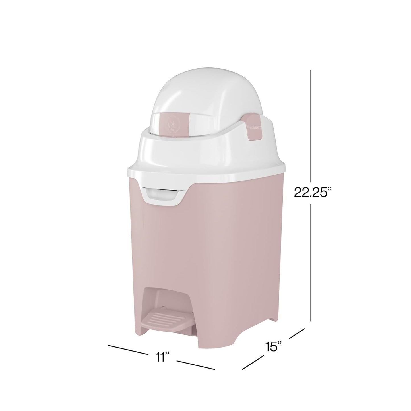 Foundations Mini Hands-Free Diaper Pail with Airtight Lid - Durable & Odorless Diaper Disposal, Large Capacity, Holds up to 30 Newborn Diapers, Refill with Any Bags - Pink