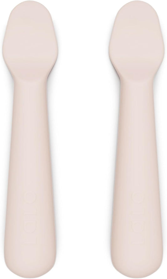 Lalo Little Spoon Set - 2 Piece Baby Spoons Set for Infants & Babies - Made From Food Grade Silicone Dishwasher Safe - Baby Feeding Essentials for Early Stage Mealtime - Grapefruit